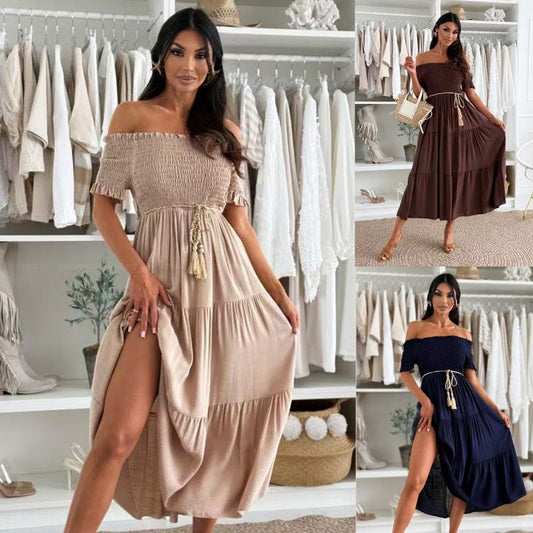 Women's Fashion Off-Shoulder Short Sleeve Long Dress