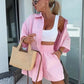 Vibrant Solid Color Short Sleeve Shirt & High Waisted Shorts 2-Piece Set