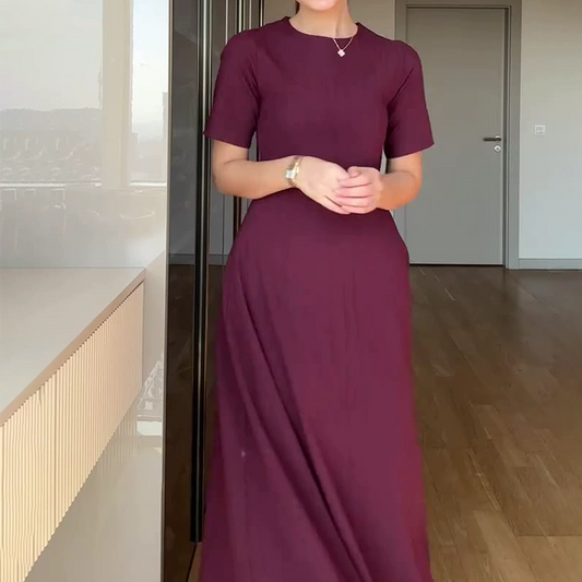 🌸New Arrival 50%OFF💖 Women's Solid Color Elegant Short Sleeve Maxi Dresses
