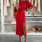 Cotton Short Sleeve Slit Midi Dress