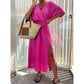 Women's Casual V-Neck Solid Color Slit Dress