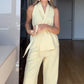 V-Neck Sleeveless Top and Straight-Leg Pants 2-piece suit