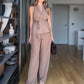 V-Neck Sleeveless Top and Straight-Leg Pants 2-piece suit