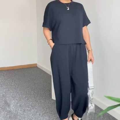 Women's Casual Short Sleeve Top and Pants Set