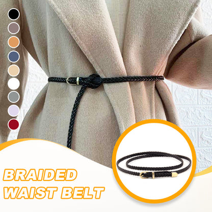 Women’s PU Leather Braided Waist Belt with Alloy Buckle