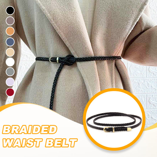 Women’s PU Leather Braided Waist Belt with Alloy Buckle