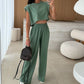 Women's Casual Cropped Top & Full-Length Pants Set