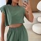 Women's Casual Cropped Top & Full-Length Pants Set