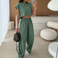 Women's Casual Cropped Top & Full-Length Pants Set