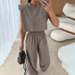 Women's Casual Cropped Top & Full-Length Pants Set