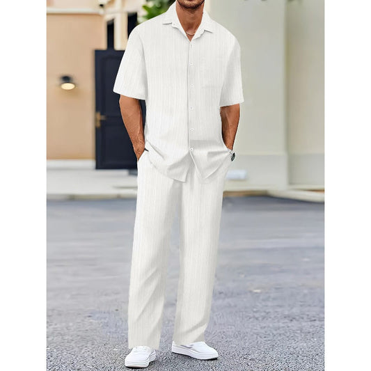 Men's Collared Top & Drawstring Pants Set