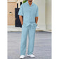 Men's Collared Top & Drawstring Pants Set