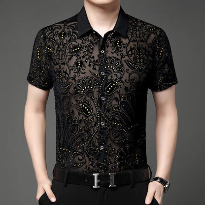 Men's Sparkly Sheer Short-Sleeve Dance Shirt