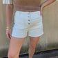 Women's White High-Waist Denim Short Pants with Multiple Button Rows