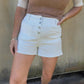 Women's White High-Waist Denim Short Pants with Multiple Button Rows
