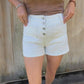Women's White High-Waist Denim Short Pants with Multiple Button Rows