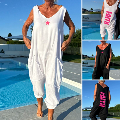 Women's Summer Loose V-Neck Sleeveless Jumpsuit