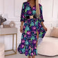Women’s Elegant Floral Print V-Neck Side Slit Dress