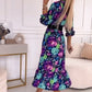 Women’s Elegant Floral Print V-Neck Side Slit Dress