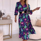 Women’s Elegant Floral Print V-Neck Side Slit Dress