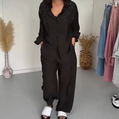 Women's Sparkly Shirts ＆ Wide-Leg Pants 2-Piece Set