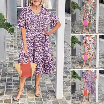 V-Neck Printed Midi Dress