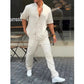 Men’s Solid Lapel Short-Sleeve Tops ＆ Pants 2-Piece Set