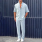 Men’s Solid Lapel Short-Sleeve Tops ＆ Pants 2-Piece Set