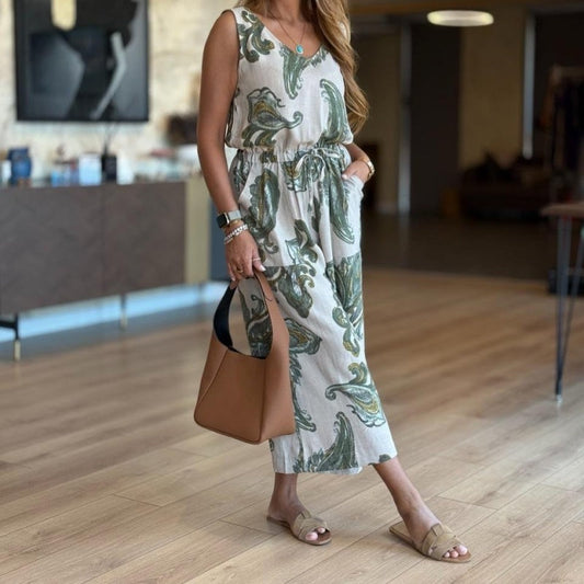 Women's Casual Sleeveless Printed Jumpsuit