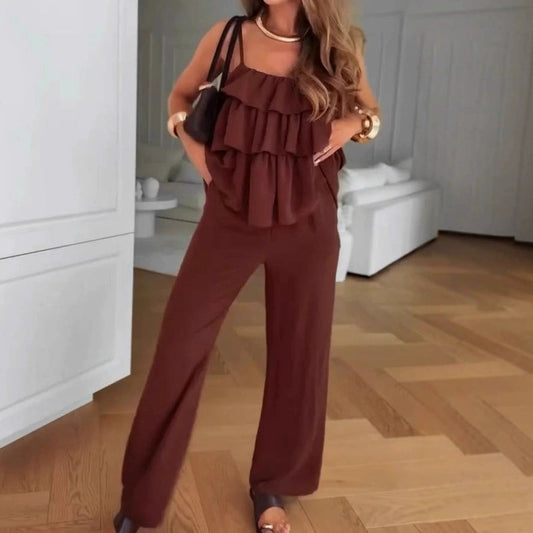 Sleeveless Layered Ruffle Detail Jumpsuit