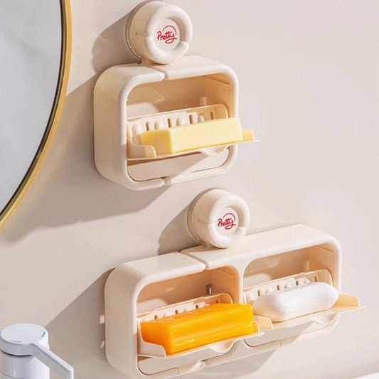Wall-Mounted Soap Dish with Suction Cup & Flip-Top Lid