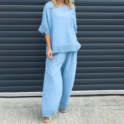 Women's Casual Top & Wide-Leg Pants Set