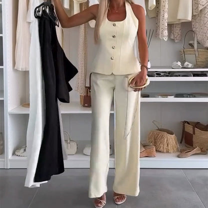 Women's Elegant Sleeveless Tops ＆ Wide-Leg Pants 2-Piece Set