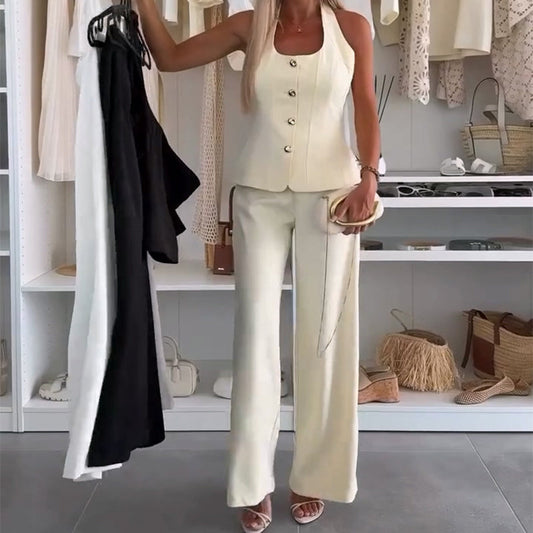 Women's Elegant Sleeveless Tops ＆ Wide-Leg Pants 2-Piece Set