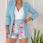 Women's Stylish Blazer & Floral Print Shorts Set