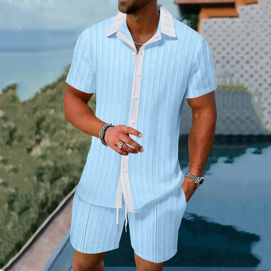 Men's Fashion Button-Down Shirt & Shorts Set