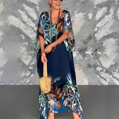 U-Neck Printed Split Maxi Dress