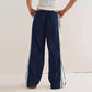 Women’s Striped Drawstring Wide-Leg Pants with Pockets