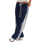 Women’s Striped Drawstring Wide-Leg Pants with Pockets