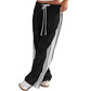 Women’s Striped Drawstring Wide-Leg Pants with Pockets