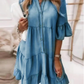 🔥Last Day Promotion 50% OFF👗V-Neck Ruffle Trim Summer Dress – Lightweight Denim Look