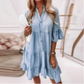 🔥Last Day Promotion 50% OFF👗V-Neck Ruffle Trim Summer Dress – Lightweight Denim Look