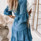 🔥Last Day Promotion 50% OFF👗V-Neck Ruffle Trim Summer Dress – Lightweight Denim Look
