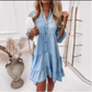 🔥Last Day Promotion 50% OFF👗V-Neck Ruffle Trim Summer Dress – Lightweight Denim Look