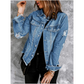 Women's Unique Raw Hem Long sleeves Denim Jackets
