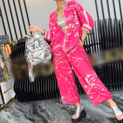 💜 LAST DAY PROMOTION - 50%OFF 💜Women’s Loose Fit Jacket & Elastic Waist Pants 2-Piece Set