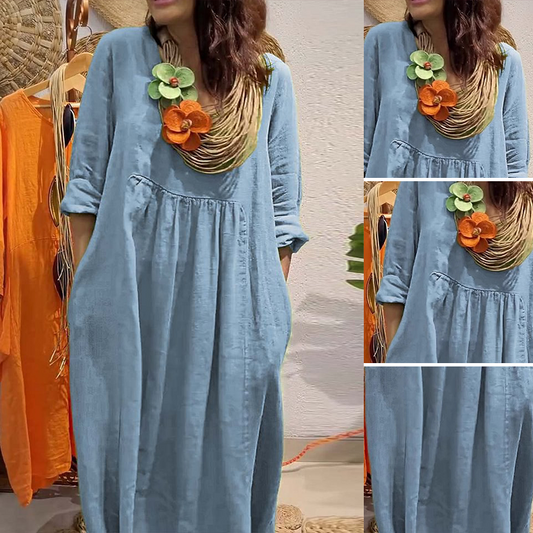 Loose Fit Solid Color V-Neck Maxi Dress