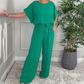 Womens Loose Short Sleeve Belted Wide Leg Pant Romper