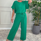 Womens Loose Short Sleeve Belted Wide Leg Pant Romper
