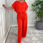 Womens Loose Short Sleeve Belted Wide Leg Pant Romper